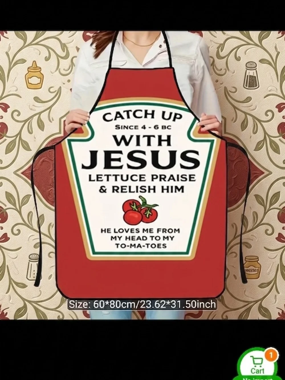 Catch Up with Jesus Red Graphic Kitchen Apron - Novelty Faith-Based Apron